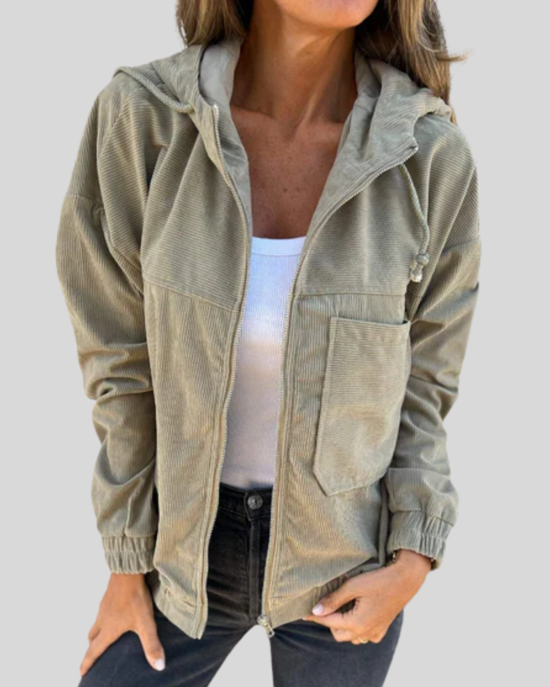 Modehus | Zip-Up Hoodie Jakke i Retro Cordfløyel