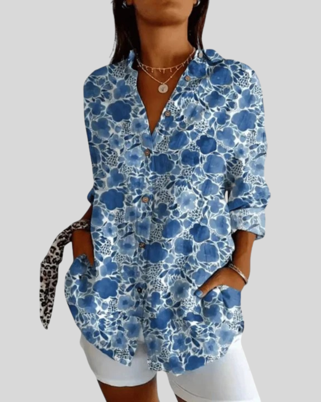 Modehus | Elegant Blomsterbluse med Lange Ermer