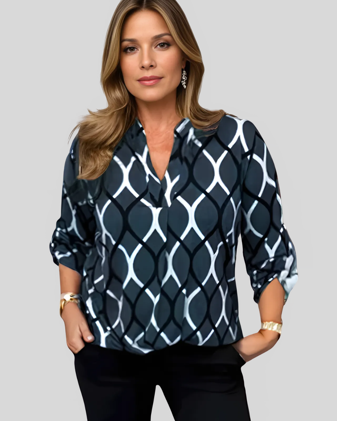 Modehus | Bluse med Geometrisk Mønster