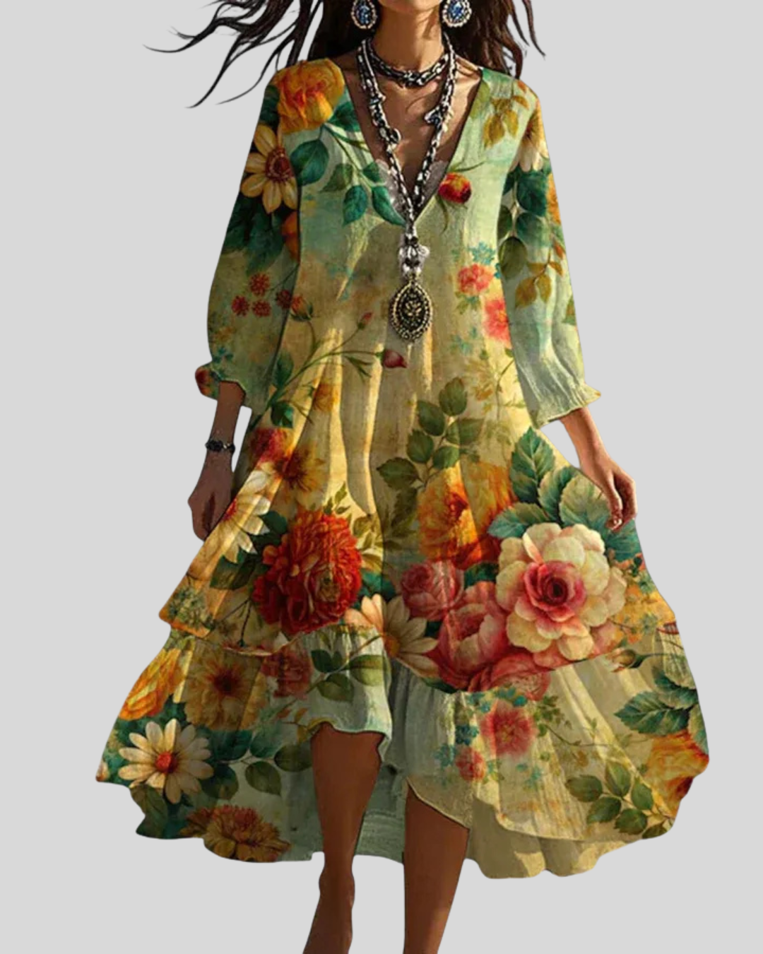 Modehus | Maxikjole Boho Blomstrete Lett