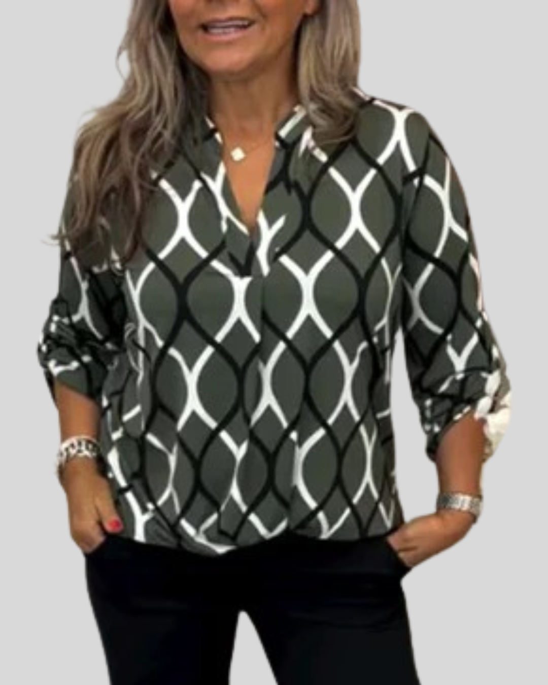 Modehus | Bluse med Geometrisk Mønster