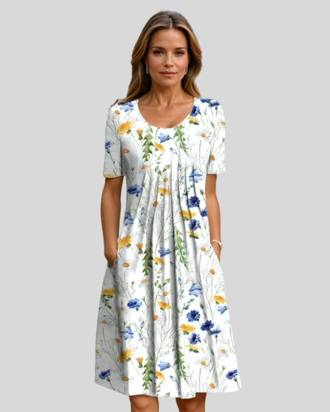 Modehus | Midi Blomstret Plisserte Kjole med Charm