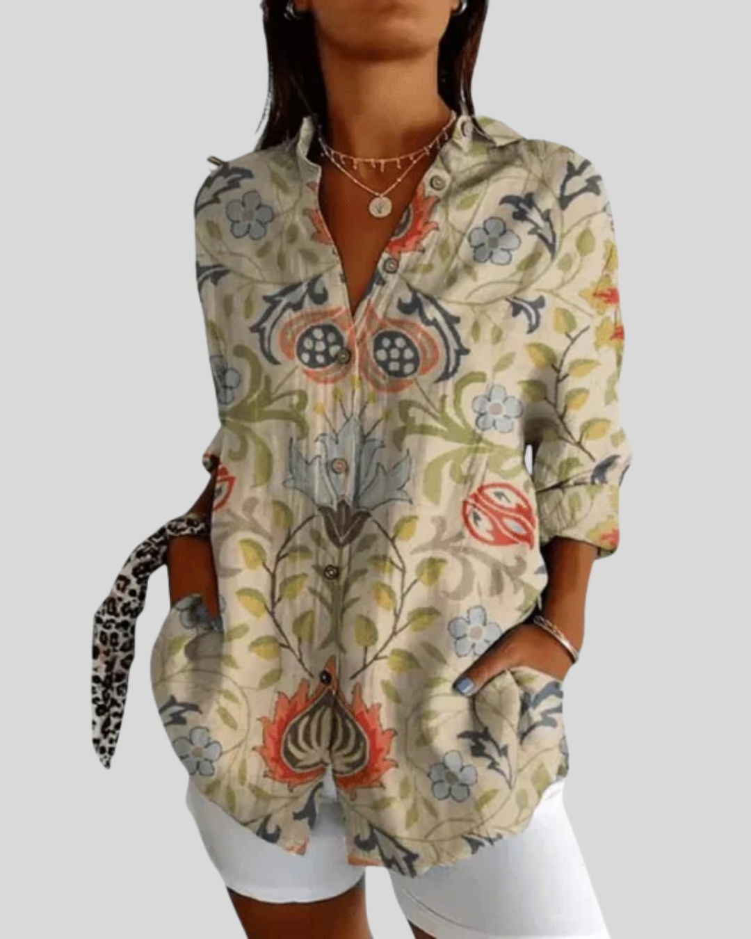 Modehus | Elegant Blomsterbluse med Lange Ermer