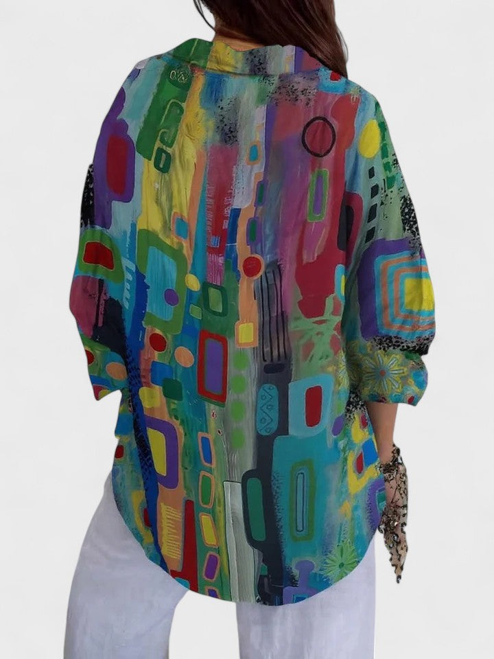 Modehus | Elegant Bluse med Geometrisk Mønster