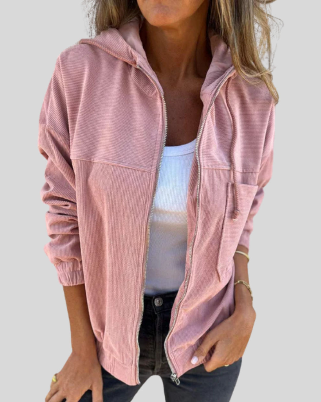 Modehus | Zip-Up Hoodie Jakke i Retro Cordfløyel