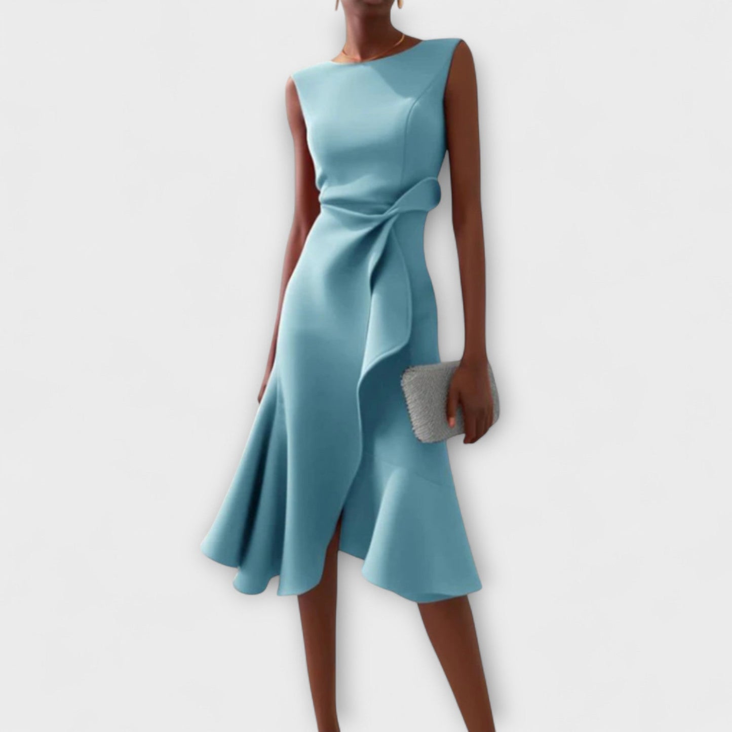 Modehus | Asymmetrisk Drapert Midi Kjole Uten Ermer