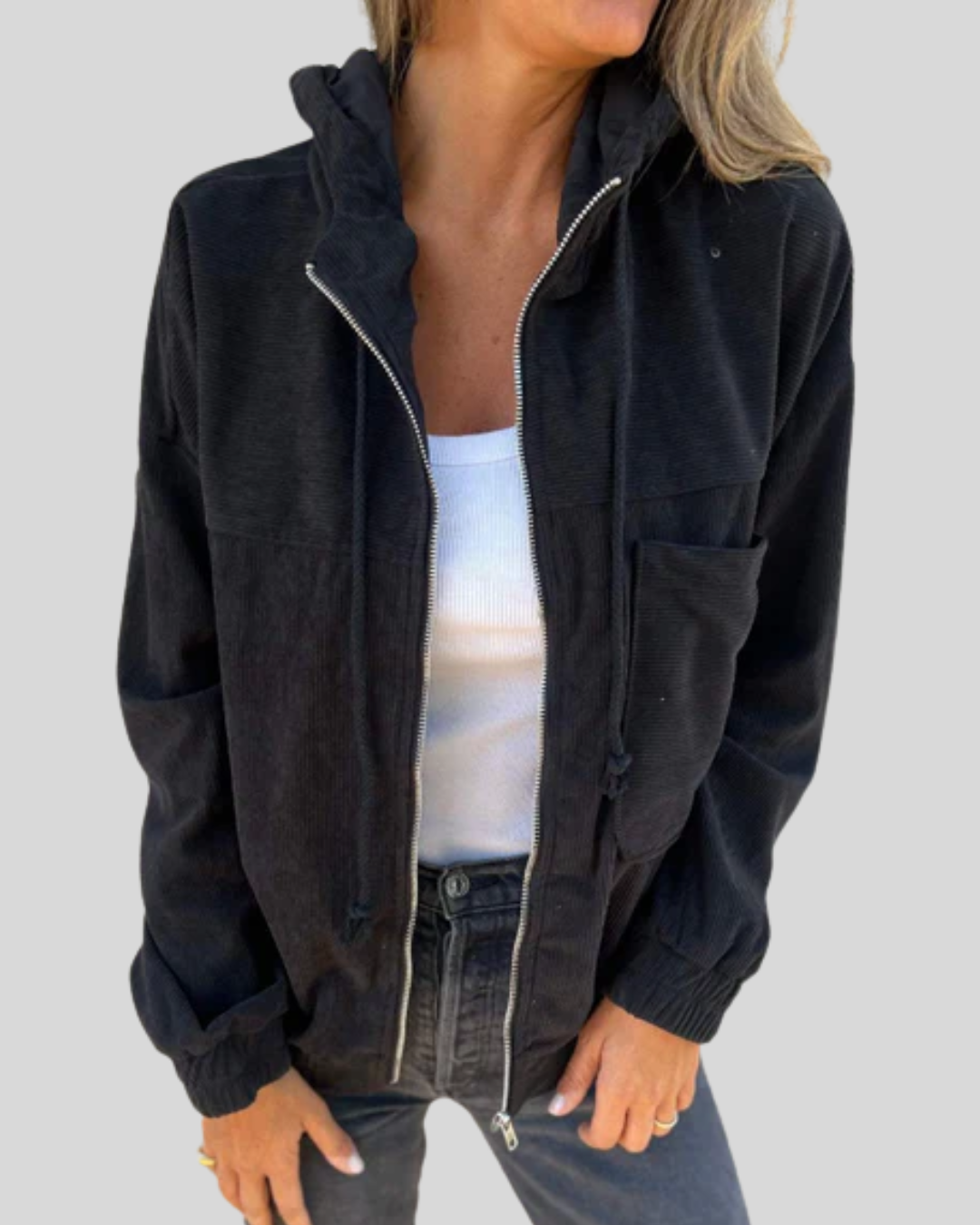 Modehus | Zip-Up Hoodie Jakke i Retro Cordfløyel