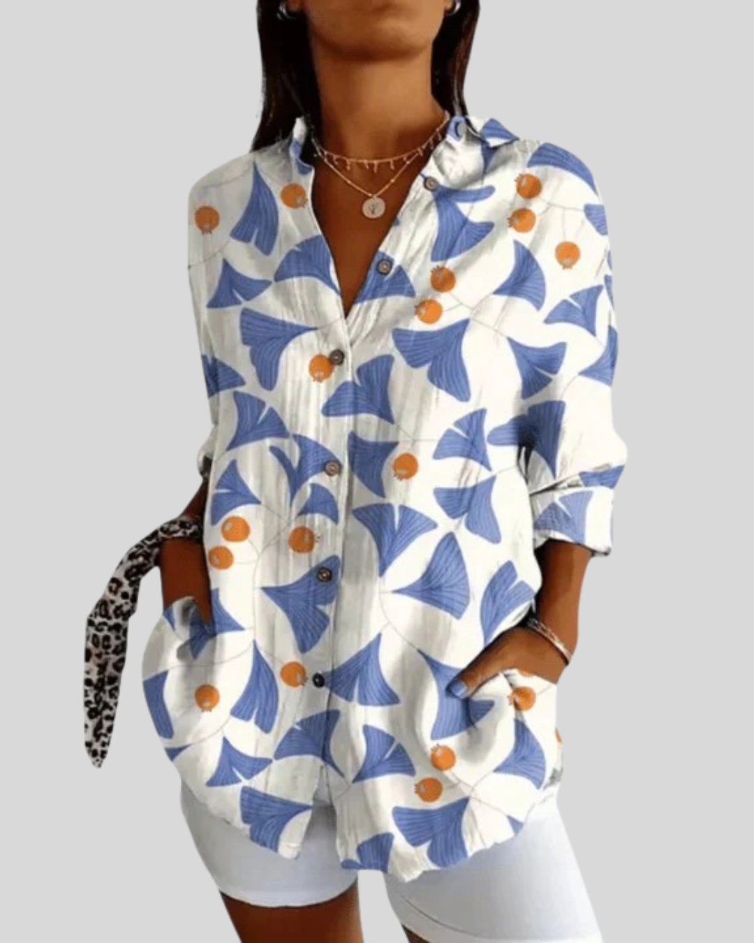 Modehus | Elegant Blomsterbluse med Lange Ermer