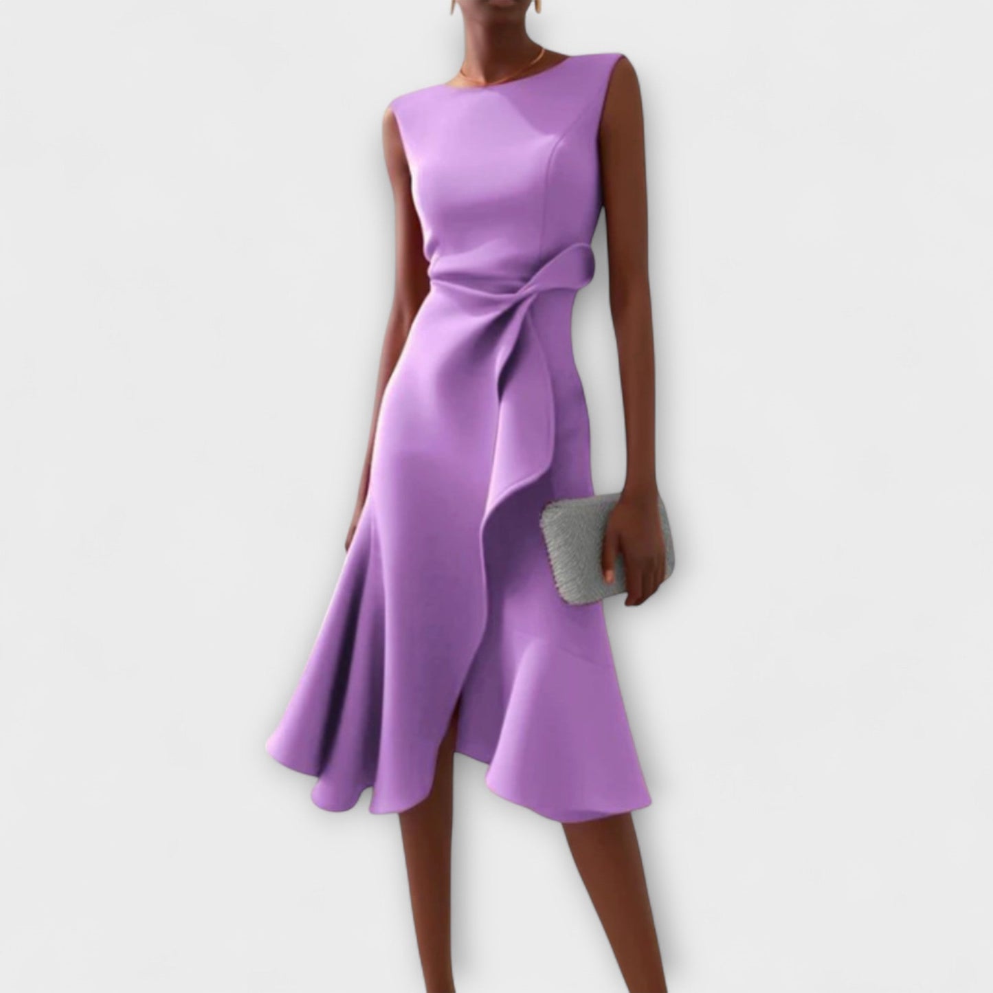 Modehus | Asymmetrisk Drapert Midi Kjole Uten Ermer