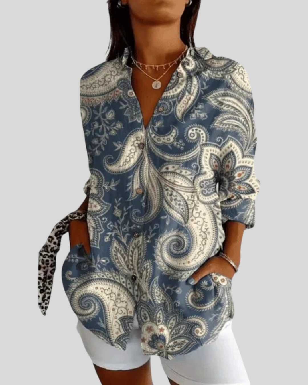 Modehus | Elegant Blomsterbluse med Lange Ermer