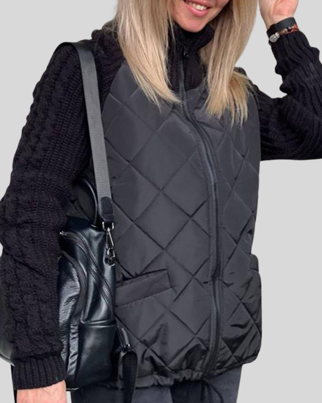 Modehus | Elegant quiltet jakke med strikkede ermer
