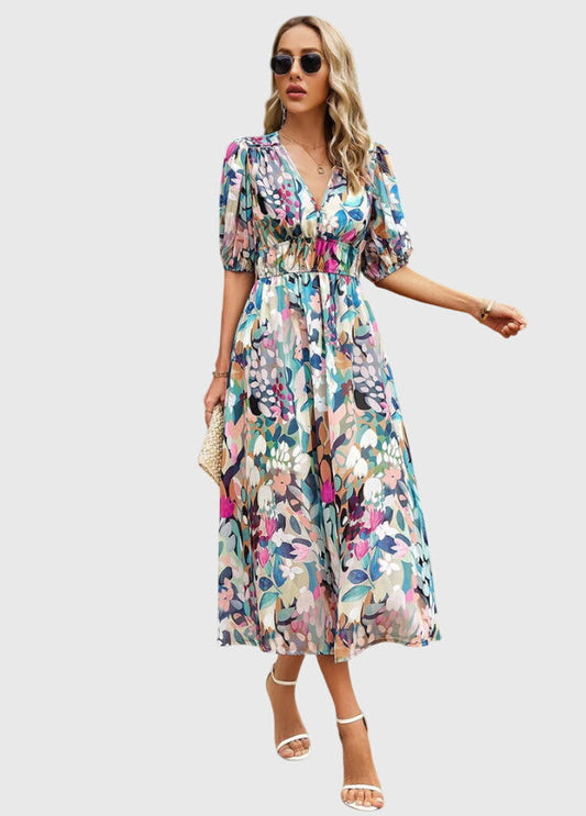 Modehus | Midi Blomstrete Kjole Flatterende