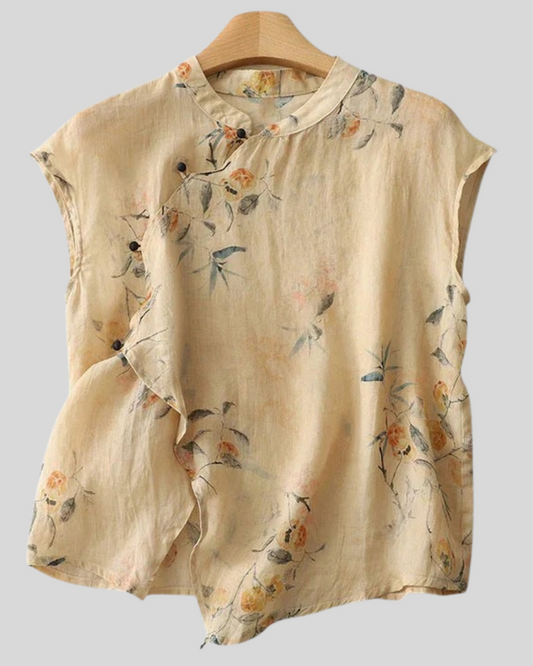 Modehus | Elegant Ermeløs Bluse i Lin