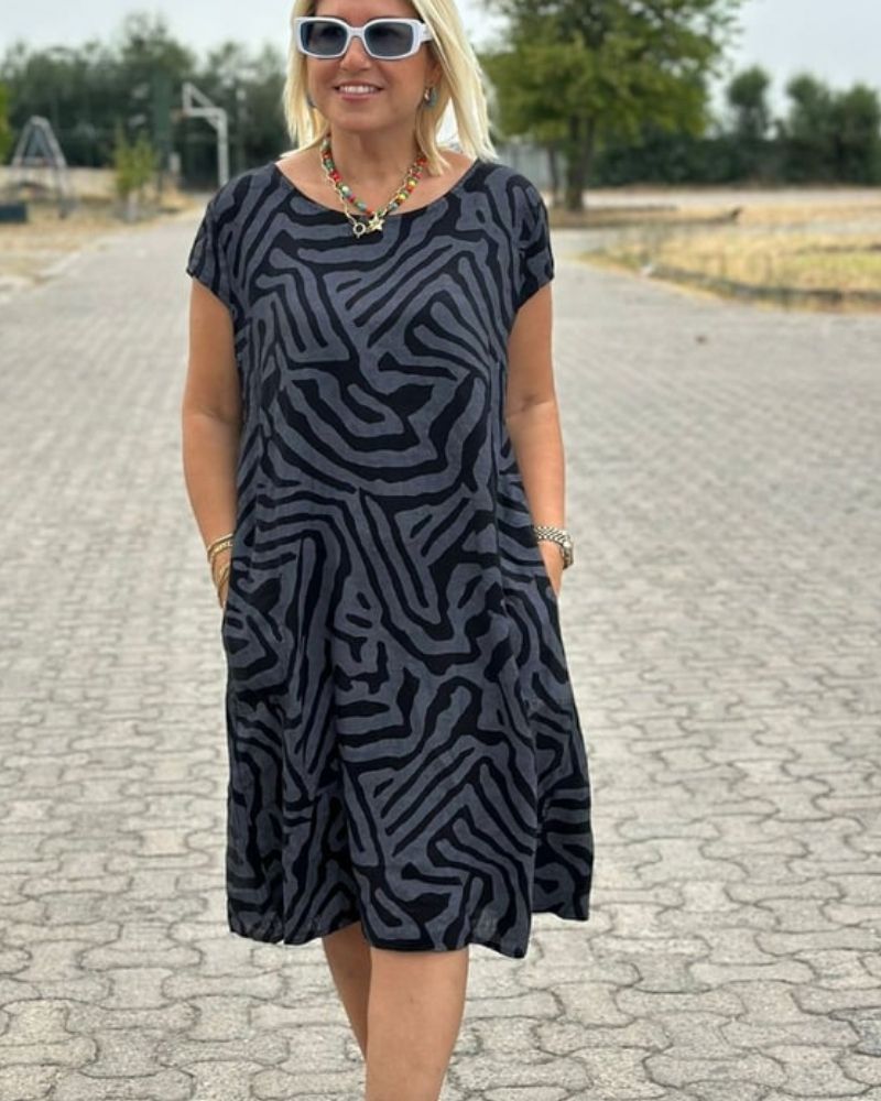 Modehus | Pustende Trykt Kjole med Lommer