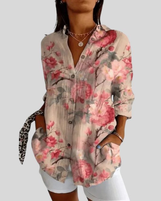 Modehus | Elegant Blomsterbluse med Lange Ermer
