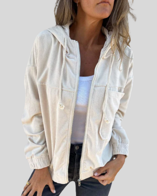 Modehus | Zip-Up Hoodie Jakke i Retro Cordfløyel