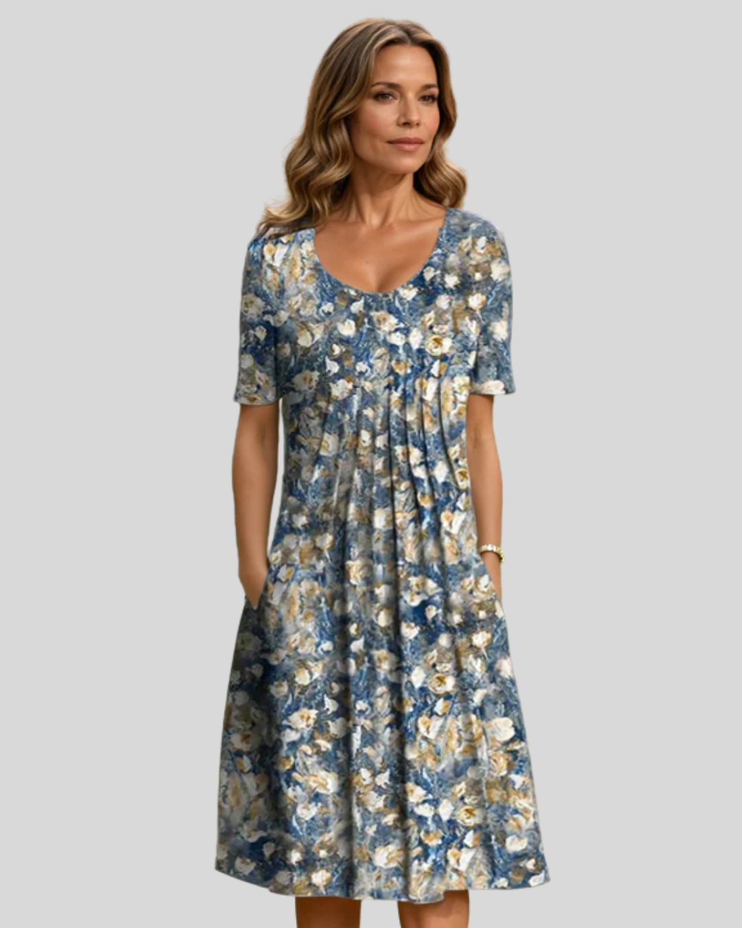 Modehus | Midi Blomstret Plisserte Kjole med Charm