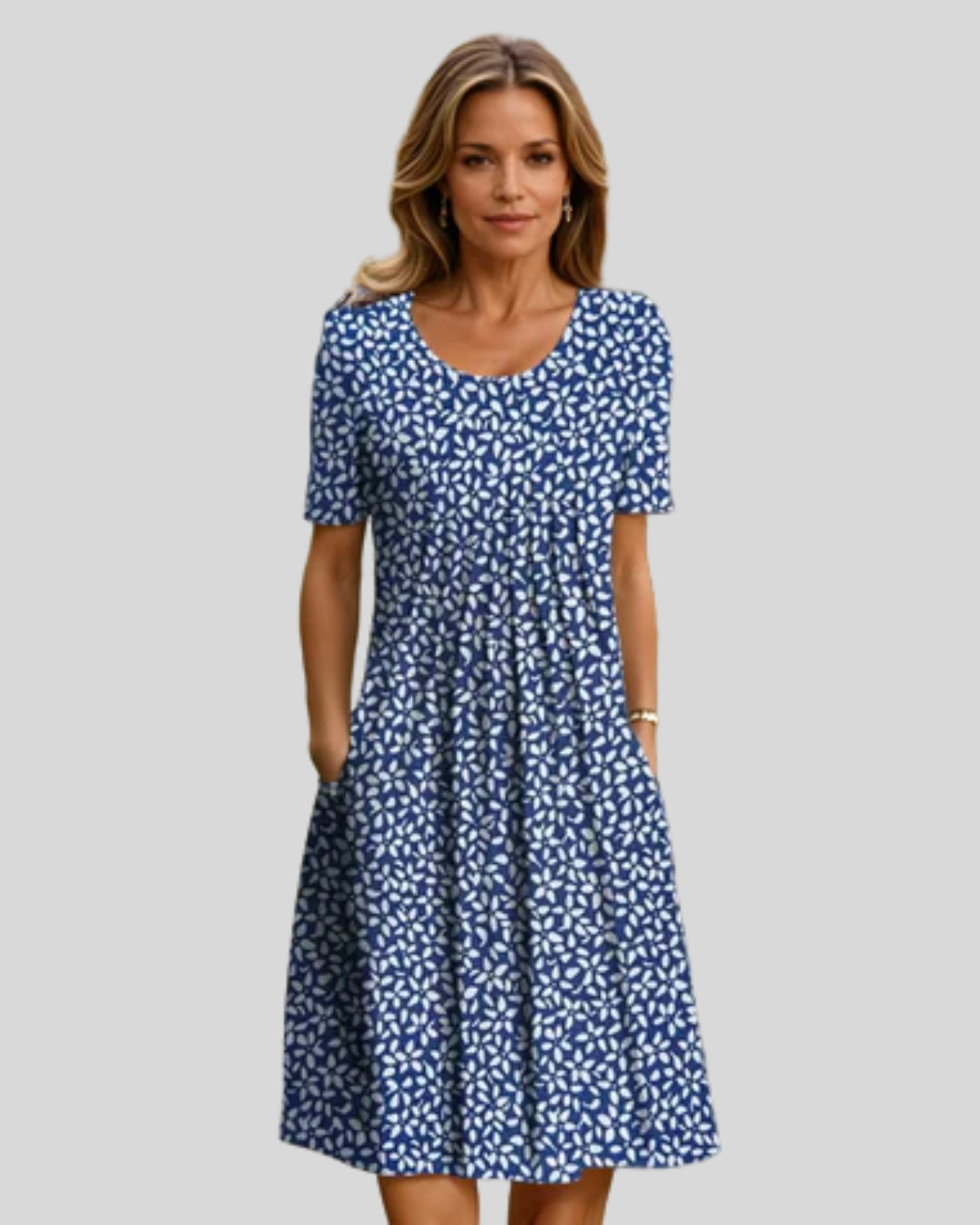 Modehus | Midi Blomstret Plisserte Kjole med Charm