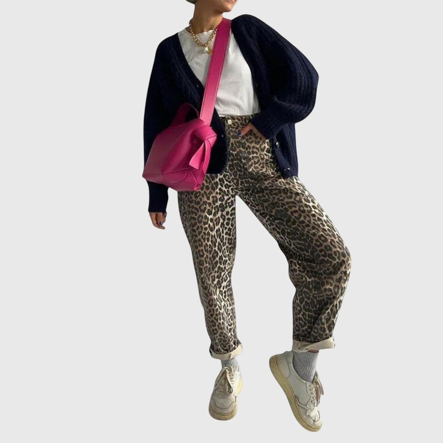 Modehus | Vintage Jeans med Leopardtrykk