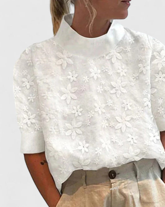 Modehus | Elegant Bluse med Høy Krage
