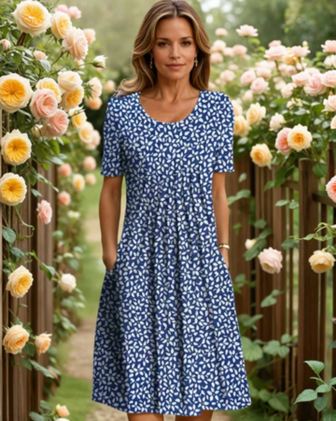 Modehus | Midi Blomstret Plisserte Kjole med Charm