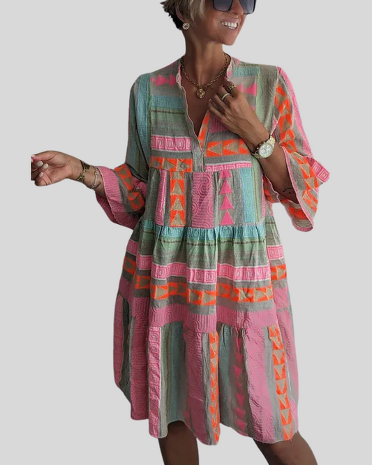 Modehus | Boho Kjole med Volanger og Krage