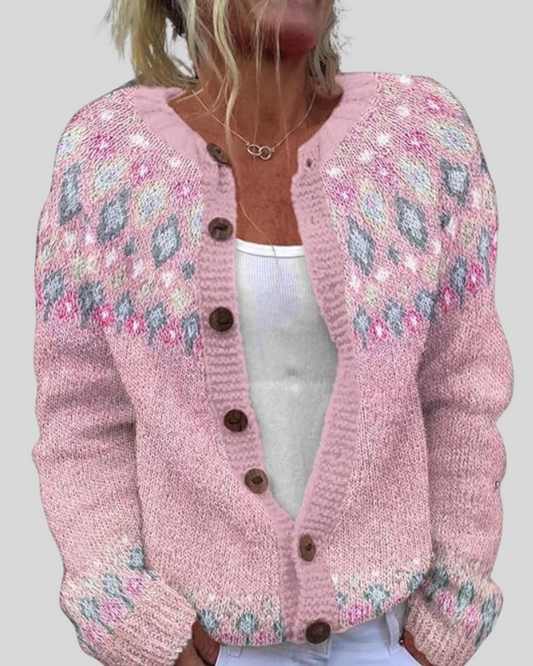 Modehus | Cardigan Trykt Rosa Løs Passform