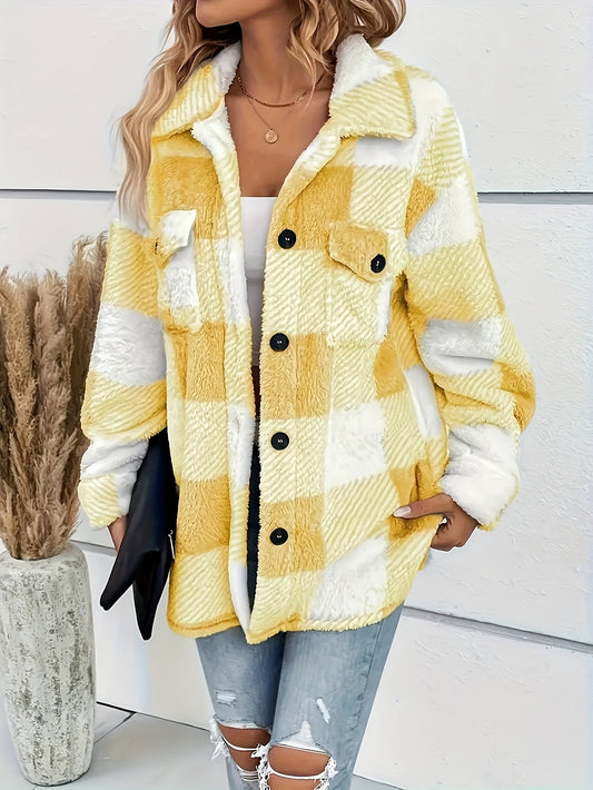 Modehus | Premium Myk Rutete Jakke i Teddyfleec