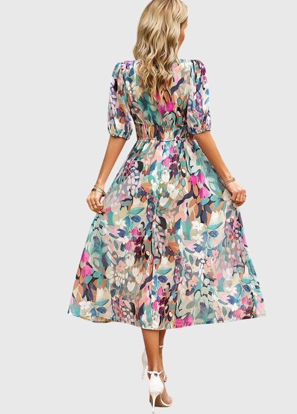 Modehus | Midi Blomstrete Kjole Flatterende